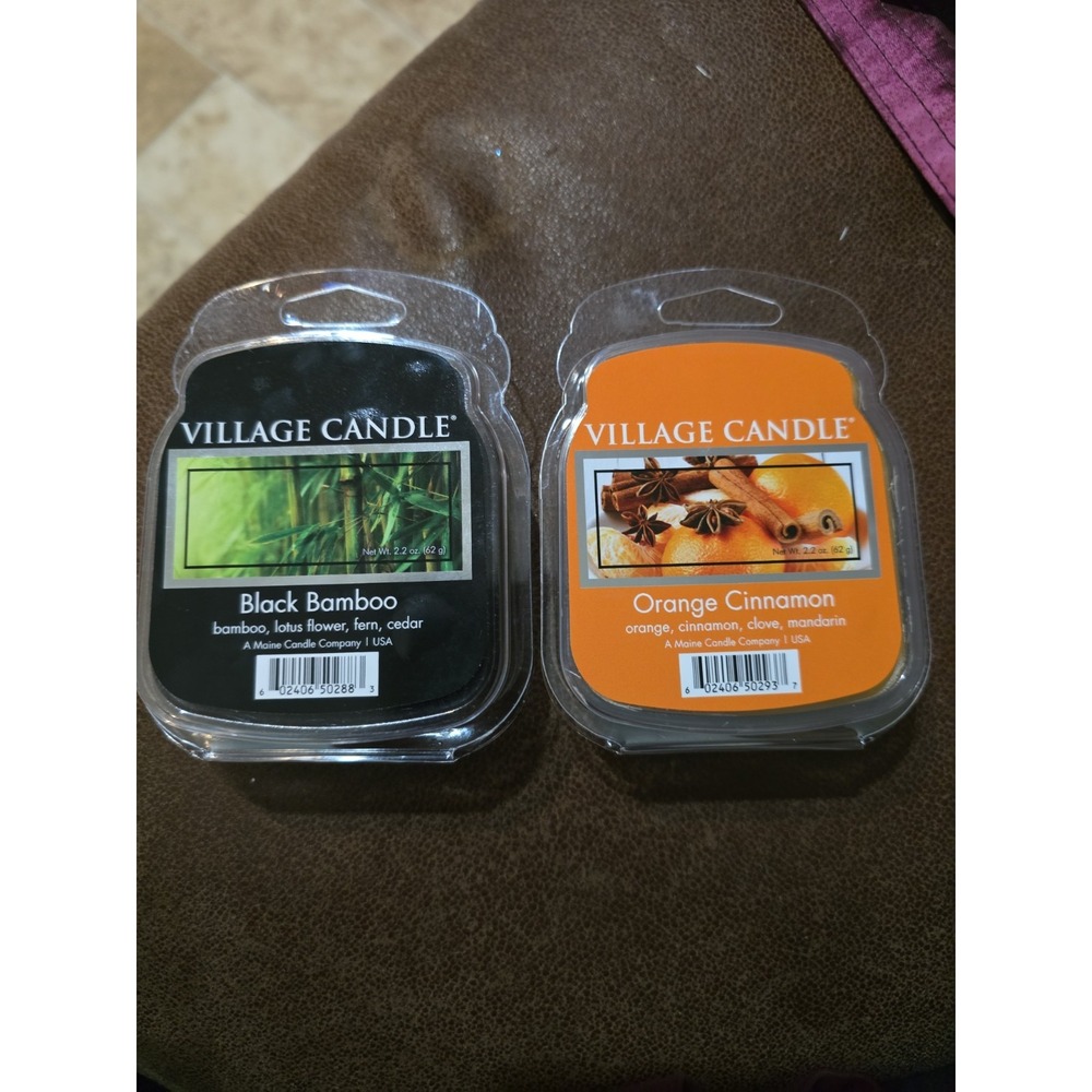 2pks Village Candle Wax Melts Orange Cinnamon & Black Bamboo New 6 Ct Cubes